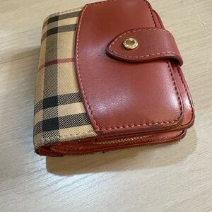 Burberry Red Leather compact wallet 4"x4.5"